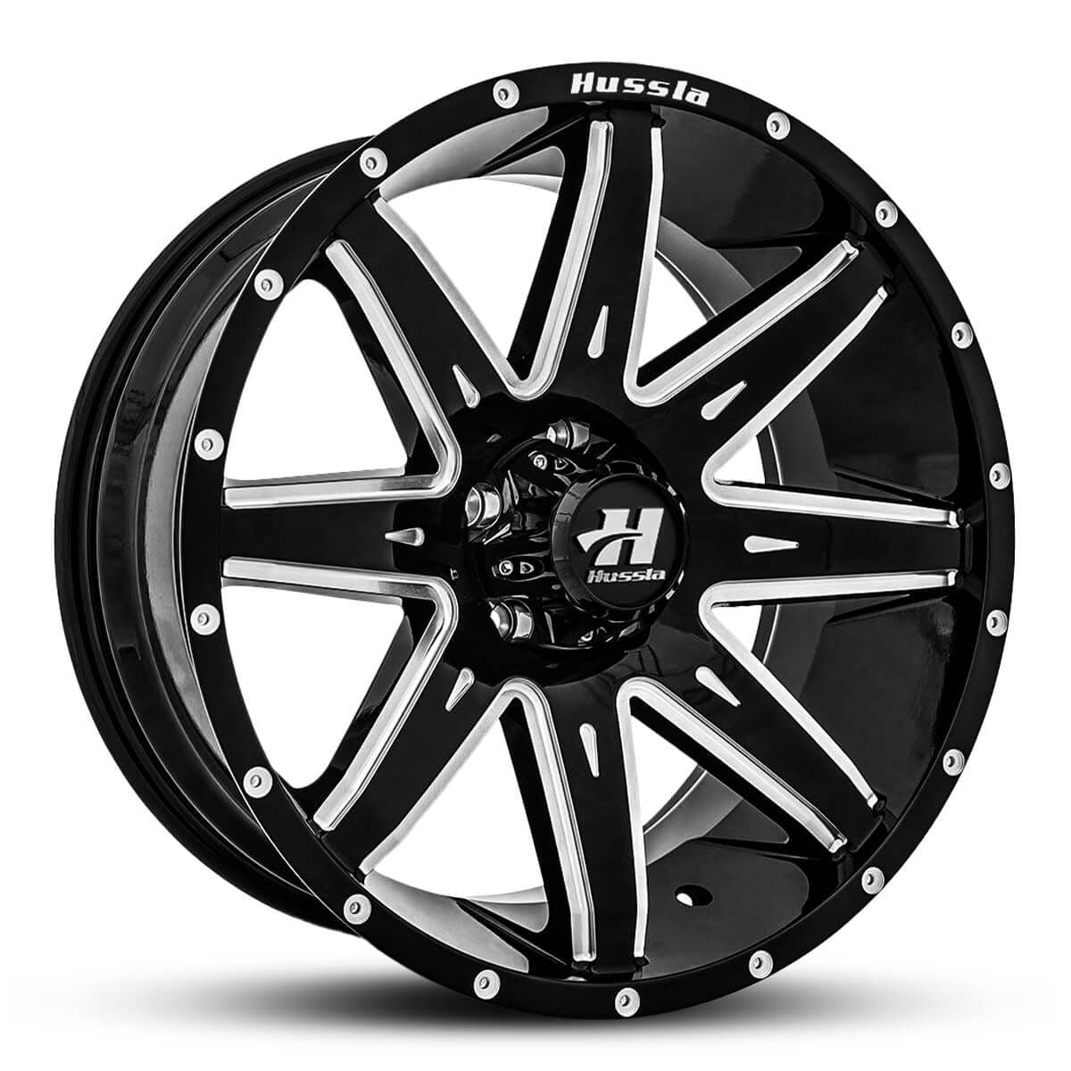 Hussla Gatling Gloss Black Milled Spokes 20x10