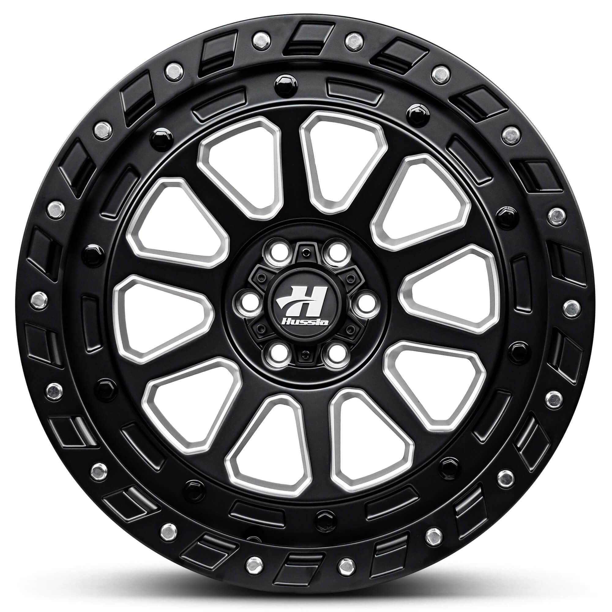Wheel HUSSLA INVADOR MATTE BLACK MILLED SPOKES CHROME BOLTS 20