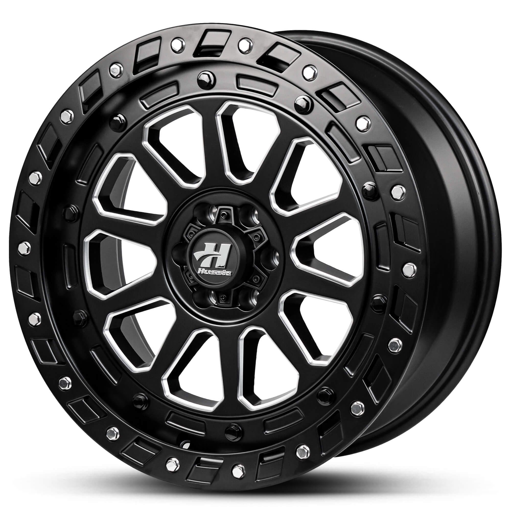 Wheel HUSSLA INVADOR MATTE BLACK MILLED SPOKES CHROME BOLTS 20
