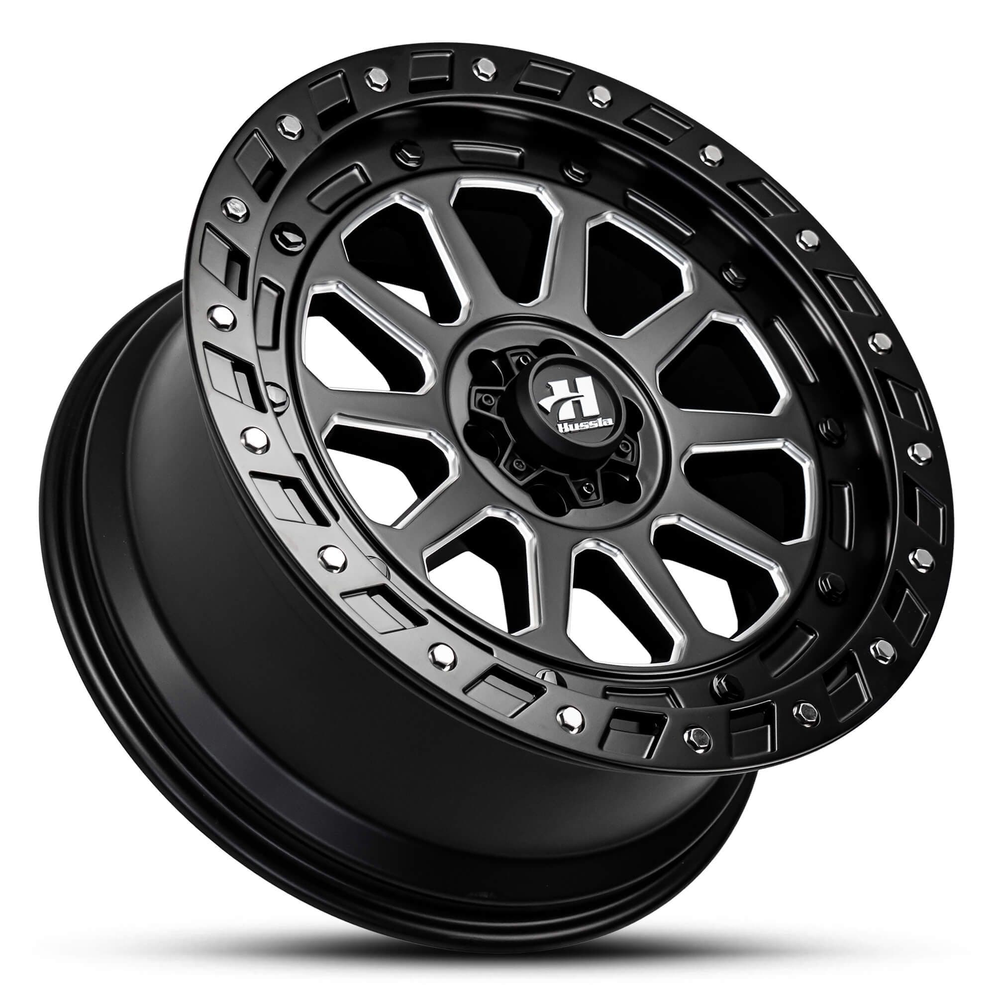 Wheel HUSSLA INVADOR MATTE BLACK MILLED SPOKES CHROME BOLTS 20