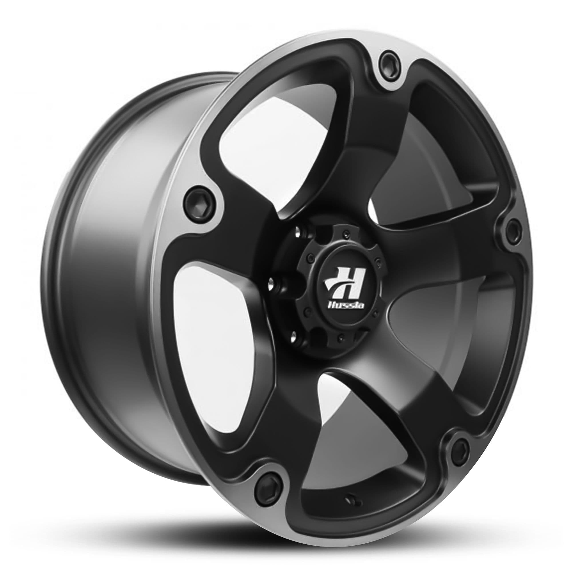 Hussla M16 Matte Black Dark Tint Lip Black Bolts 17x9