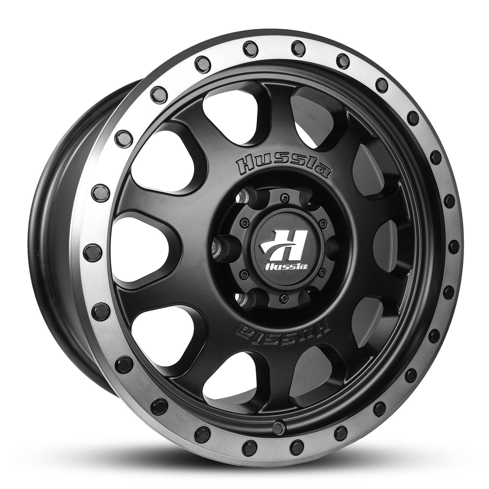 Hussla Raptor Matte Black Dark Tint Lip Black Bolts 17x9