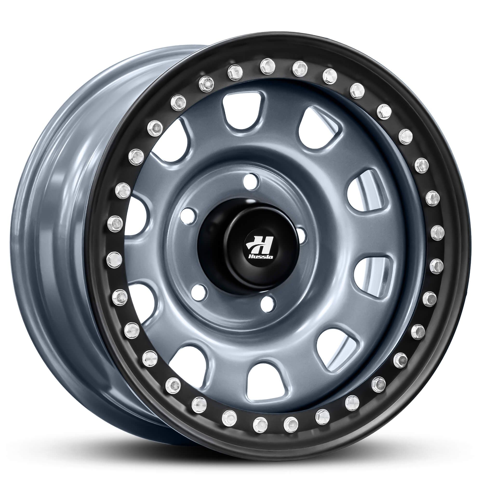 Wheel HUSSLA REVOLUTION STEEL MATTE GREY BLACK LIP CHROME BOLTS
