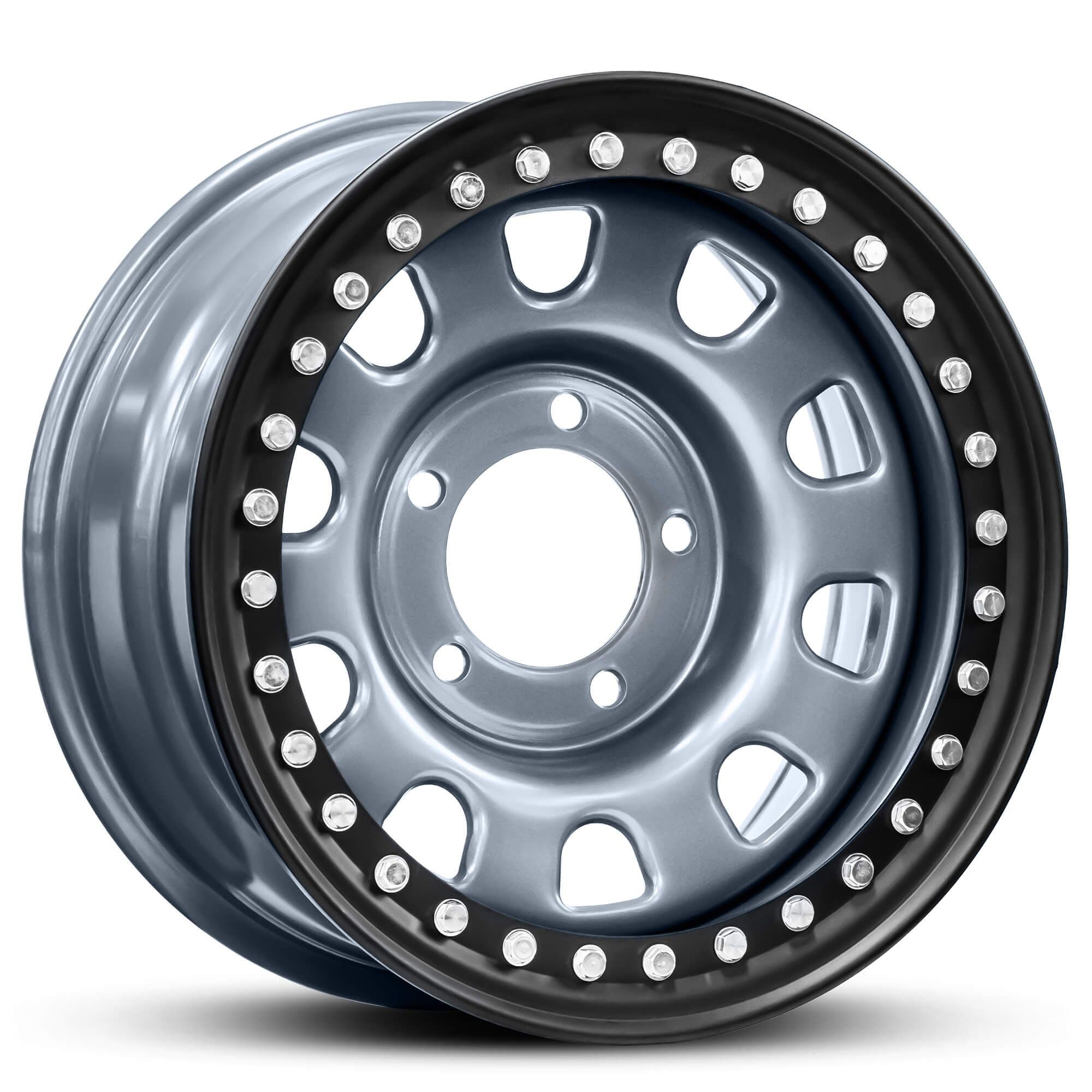 Wheel HUSSLA REVOLUTION STEEL MATTE GREY BLACK LIP CHROME BOLTS