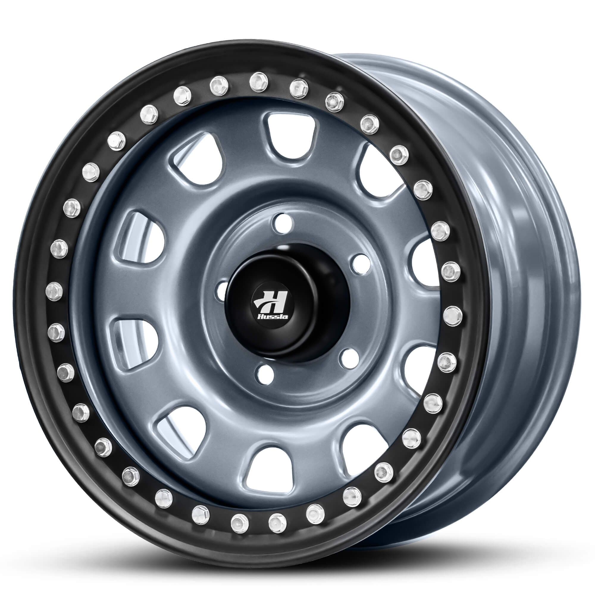 Wheel HUSSLA REVOLUTION STEEL MATTE GREY BLACK LIP CHROME BOLTS