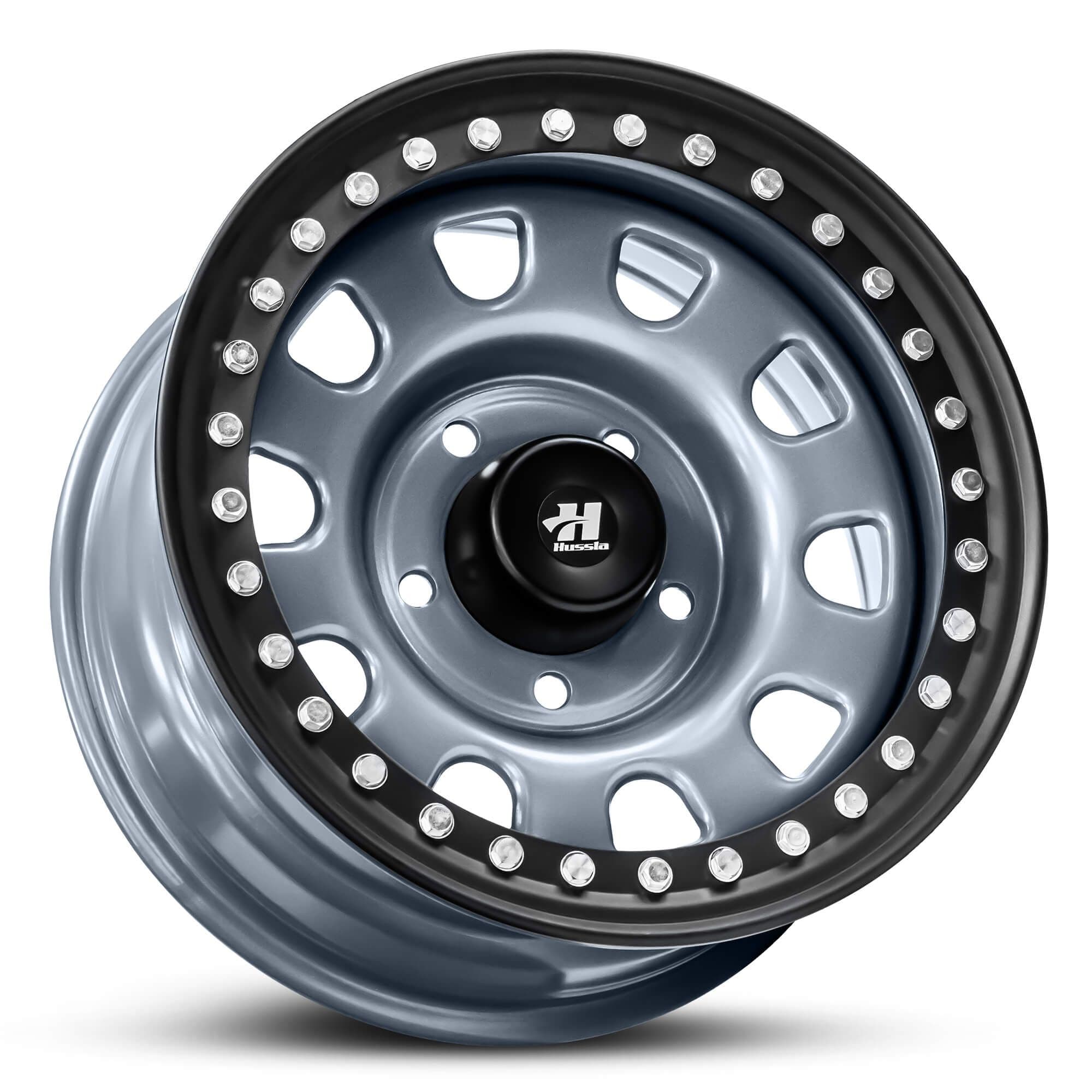 Wheel HUSSLA REVOLUTION STEEL MATTE GREY BLACK LIP CHROME BOLTS