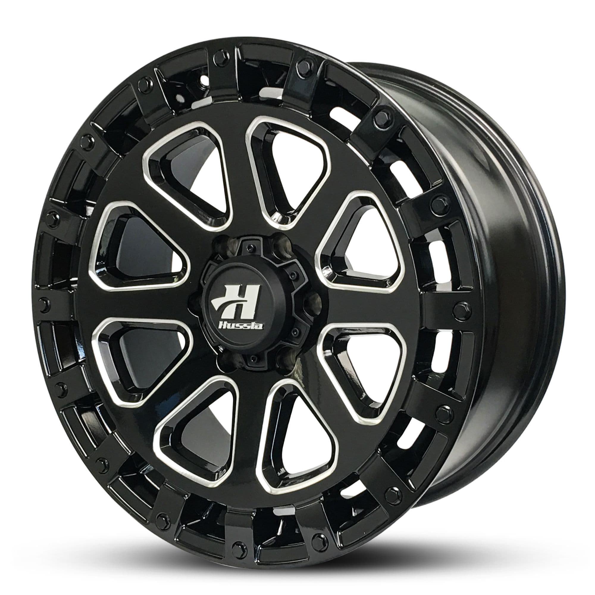 Wheel HUSSLA TAKE OVER GLOSS BLACK MILLED SPOKES BLACK BOLTS