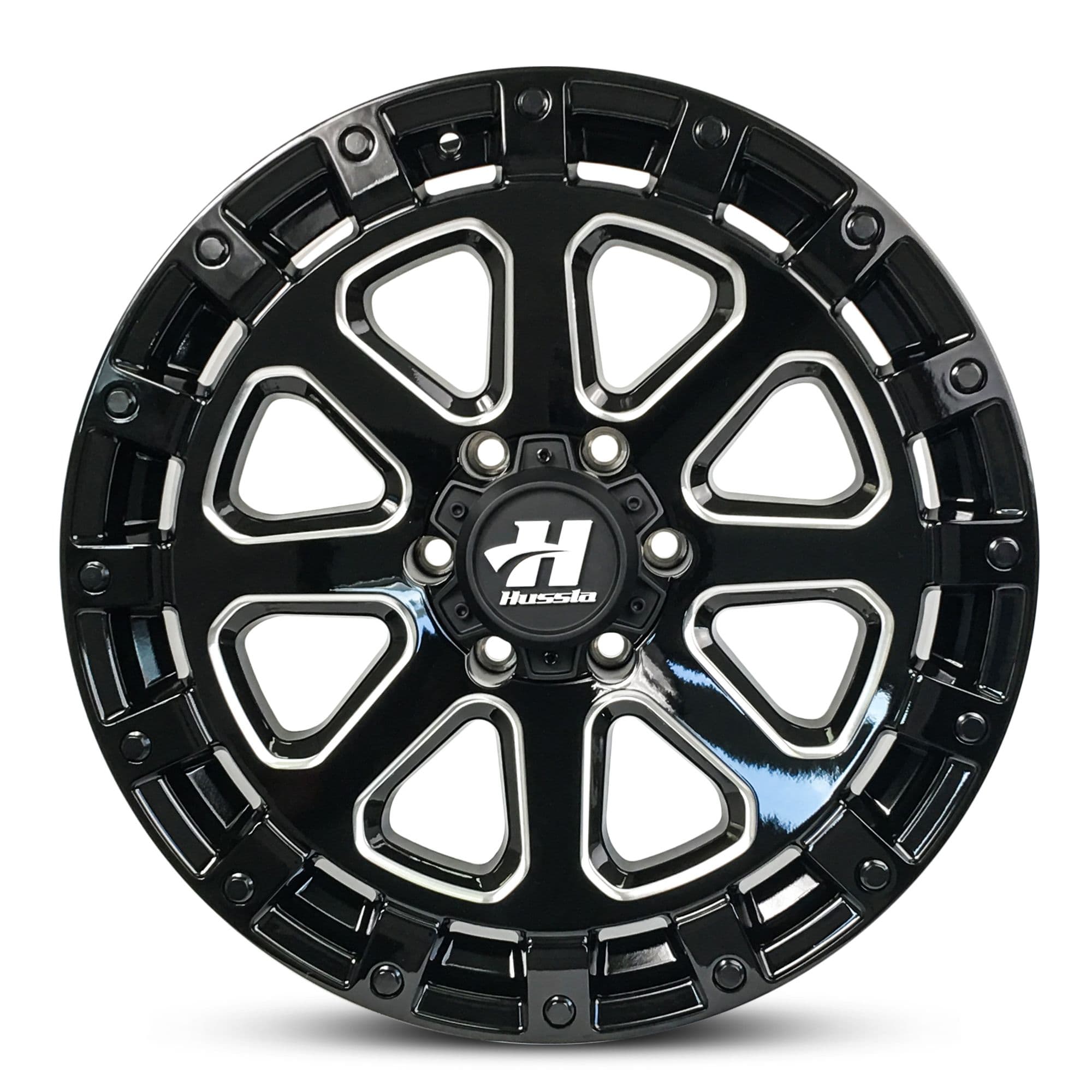 Wheel HUSSLA TAKE OVER GLOSS BLACK MILLED SPOKES BLACK BOLTS