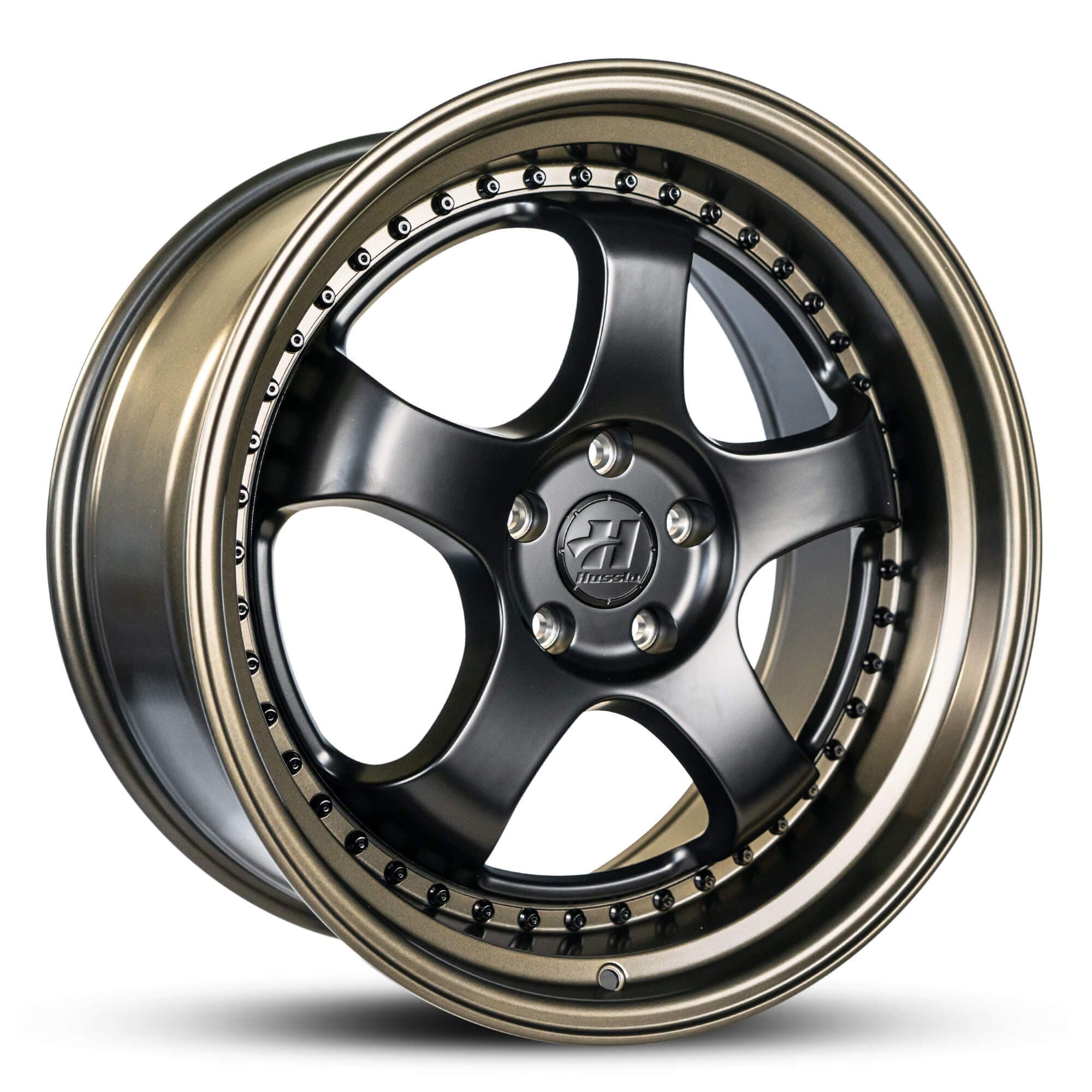 Hussla Zen Matte Black Gloss Black Rivets Bronze Lip 19x8.5