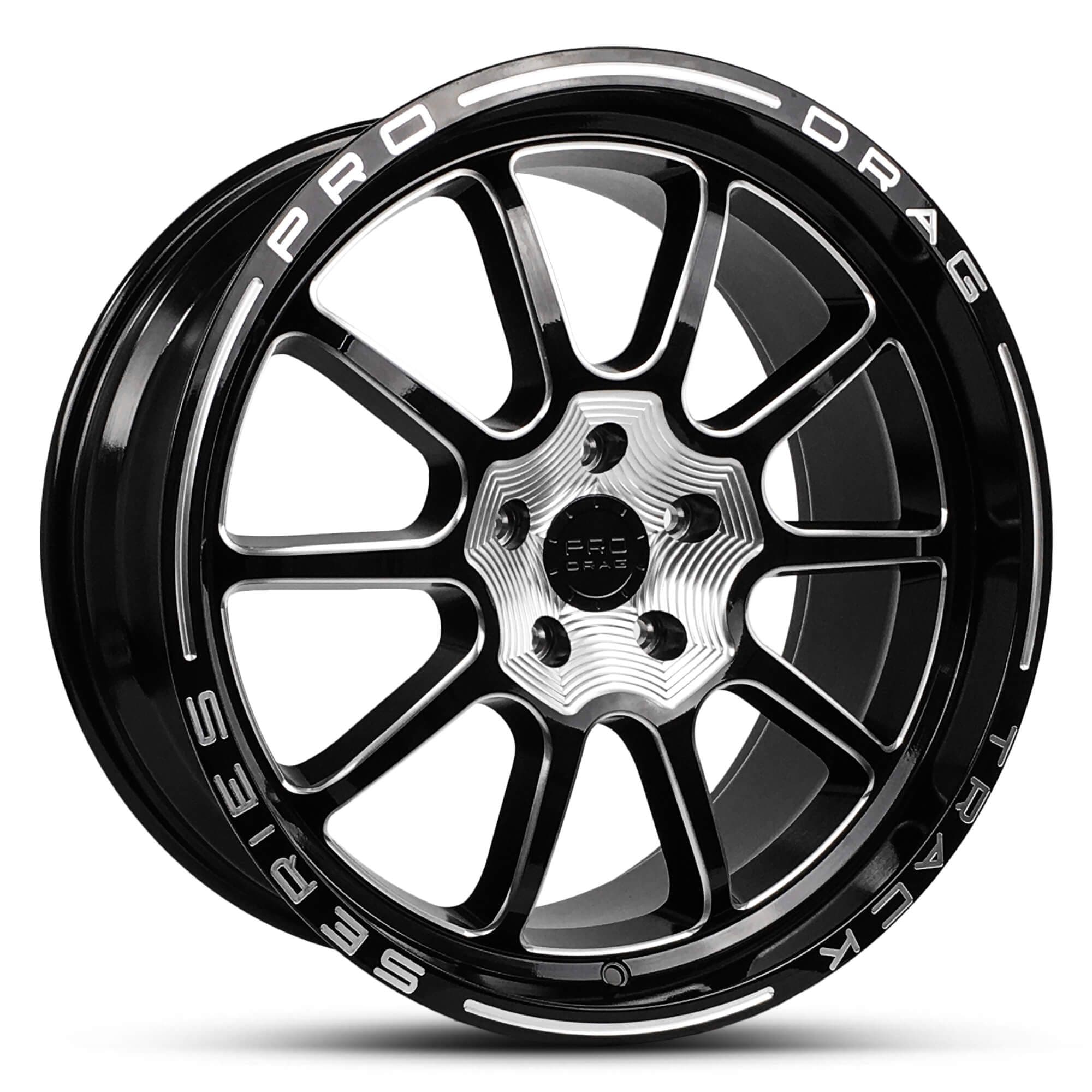 Pro Drag Track Series Gloss Black Milled Spokes Milled Writing 20x8.5