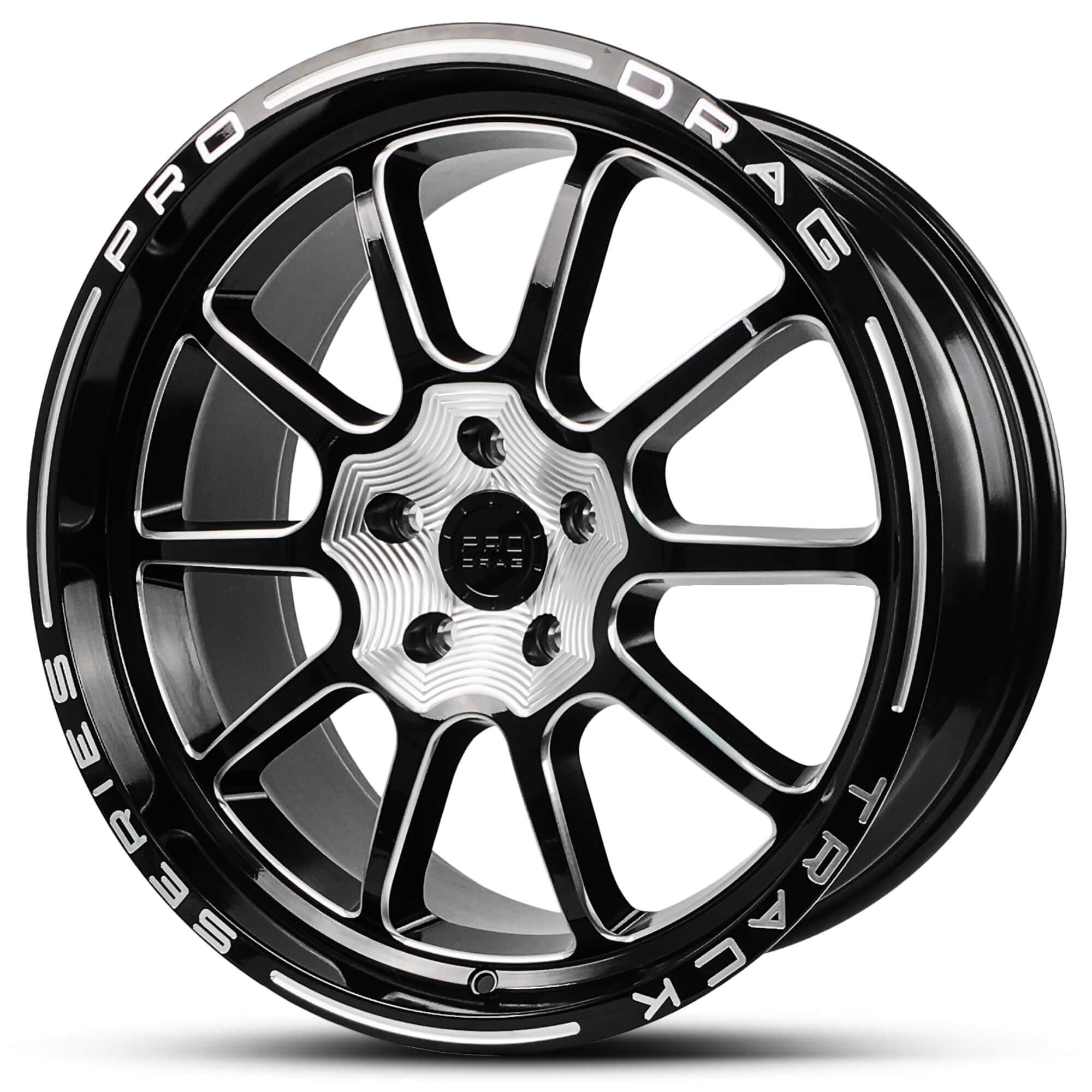Wheel PRO DRAG TRACK SERIES GLOSS BLACK MILLED SPOKES MILLED WRITING